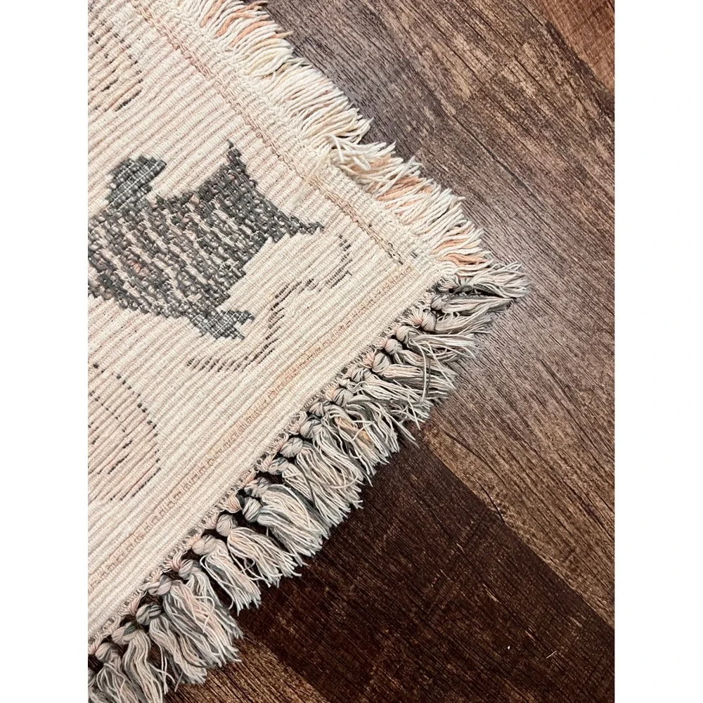 VTG Coastal Nautical Woven Cotton Fringe Rug Seashell Starfish Beach Decor 26x48
